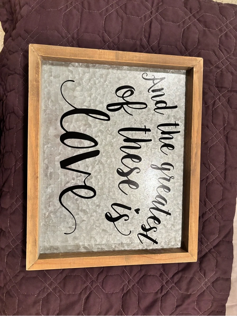 Hobby Lobby Wood-Framed Metal Wall Sign - Black on Silver